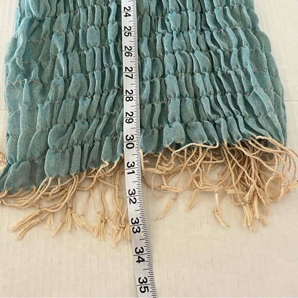 Women’s Blue 100% Viscose Lightweight Fringed Smocked Boho Hippie Scarf - Picture 10 of 10